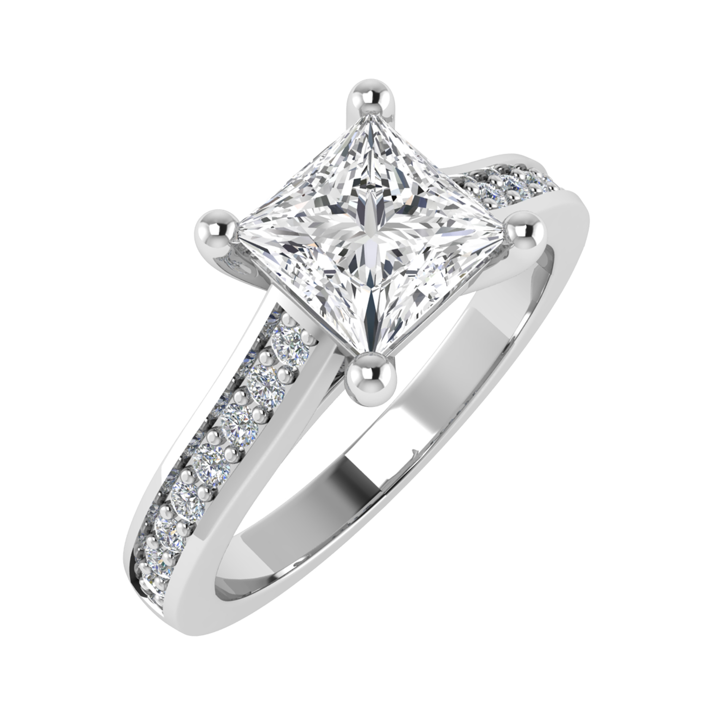 3 Ct Lab-Created Diamond Princess Cut Carmia  Side Stone Engagement Rings in 9K White Gold