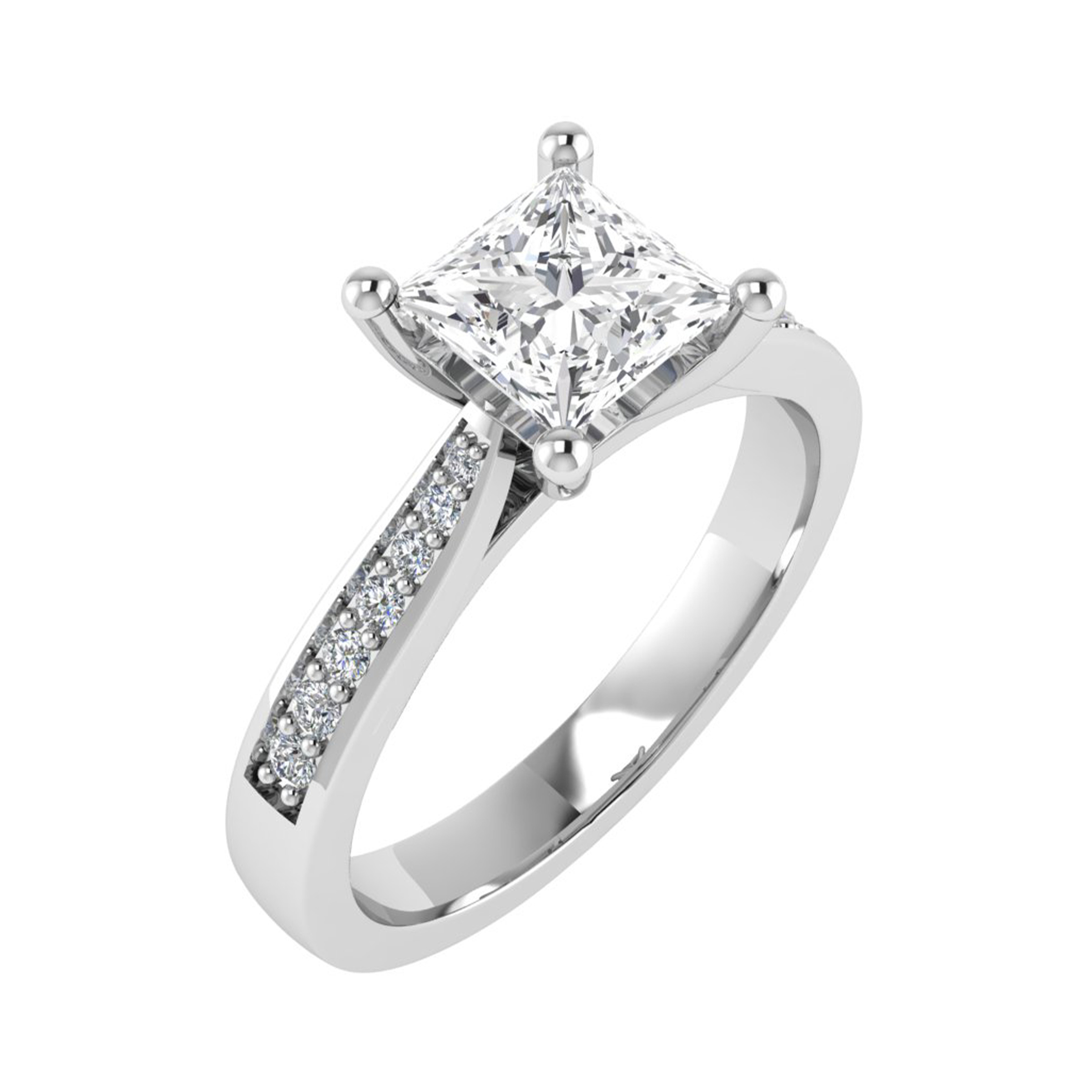 0.2 Ct Lab-Created Diamond Princess Cut Carien  Side Stone Engagement Rings in 9K White Gold