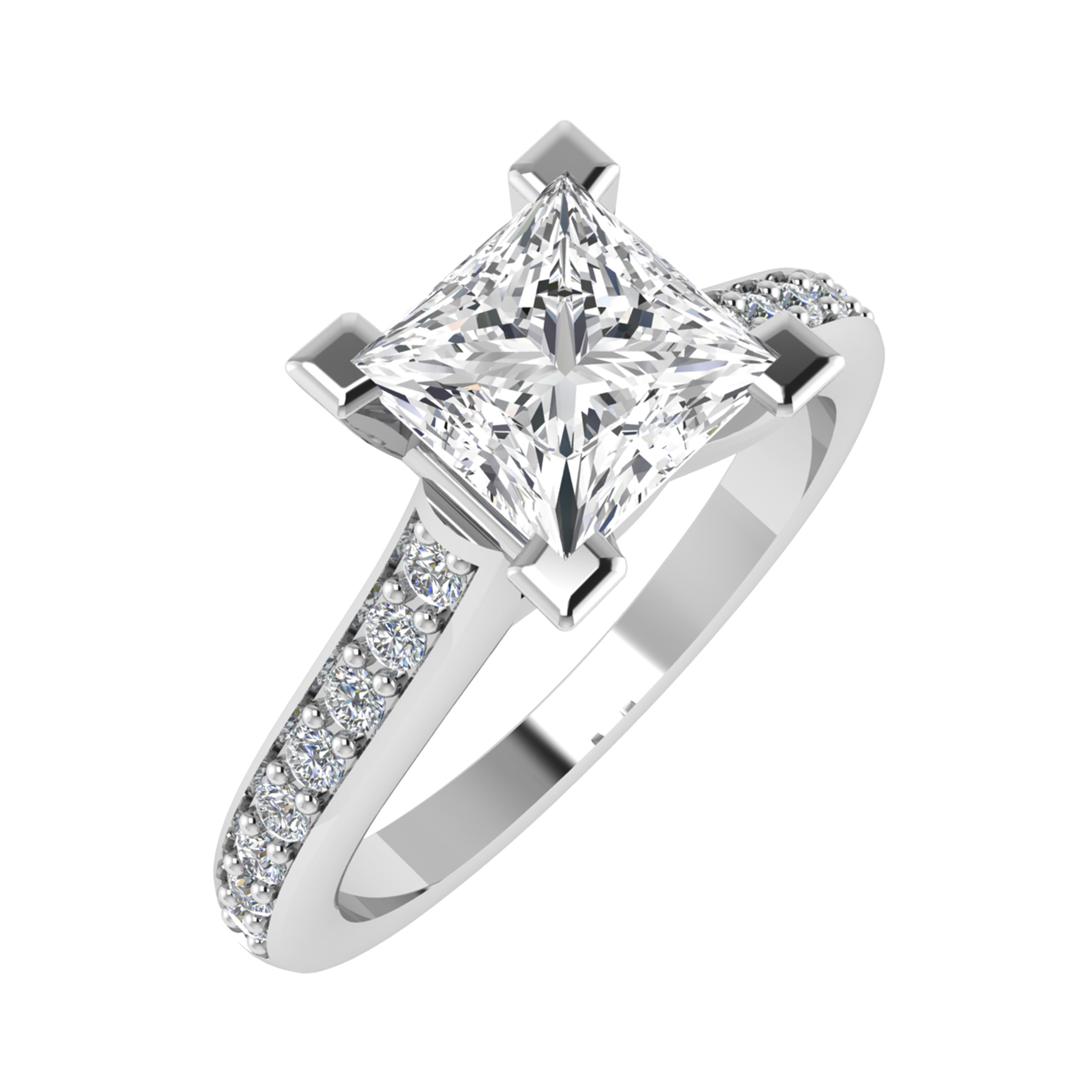 3 Ct Lab-Created Diamond Princess Cut Cambri  Side Stone Engagement Rings in 9K White Gold