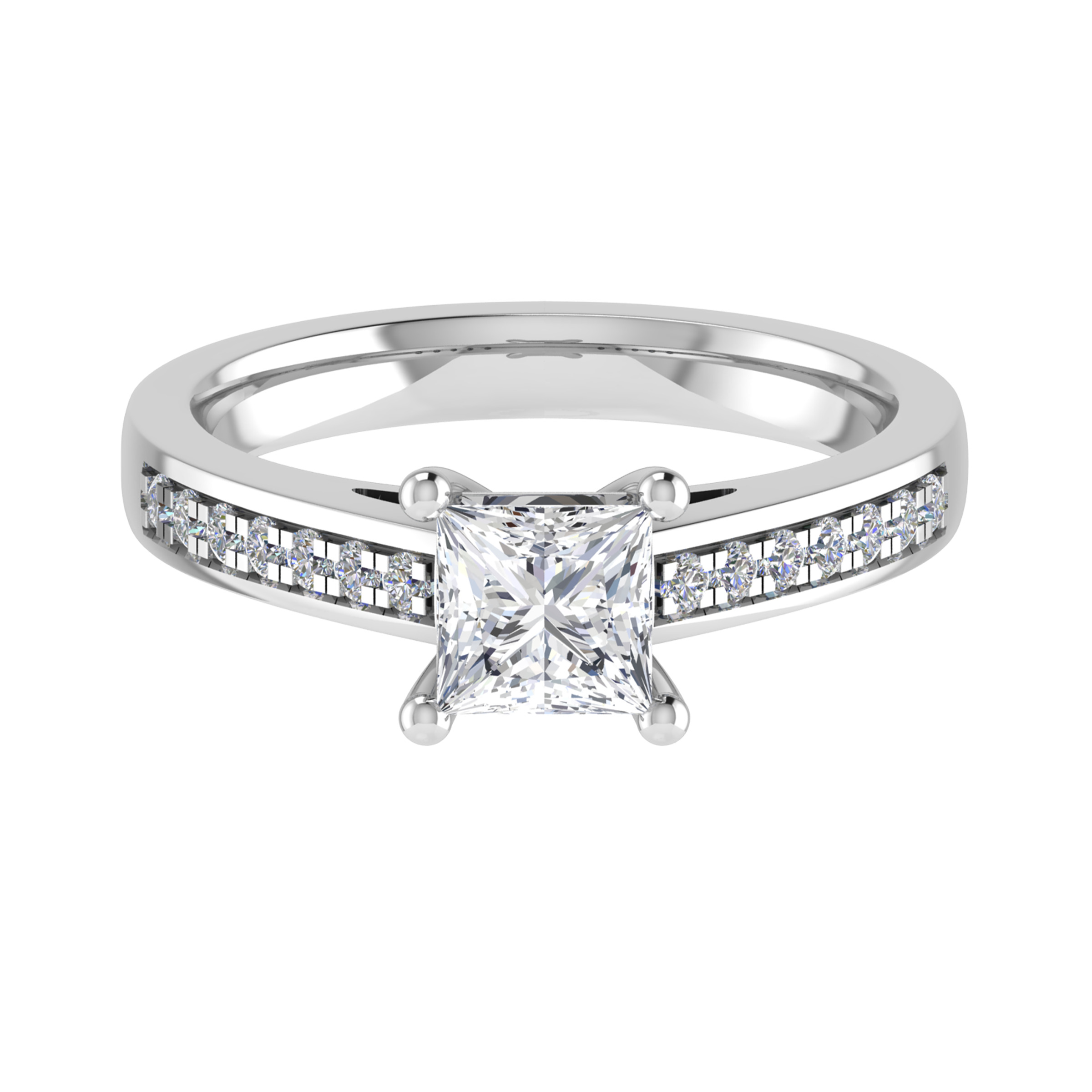 3 Ct Lab-Created Diamond Princess Cut Codier  Side Stone Engagement Rings in 9K White Gold