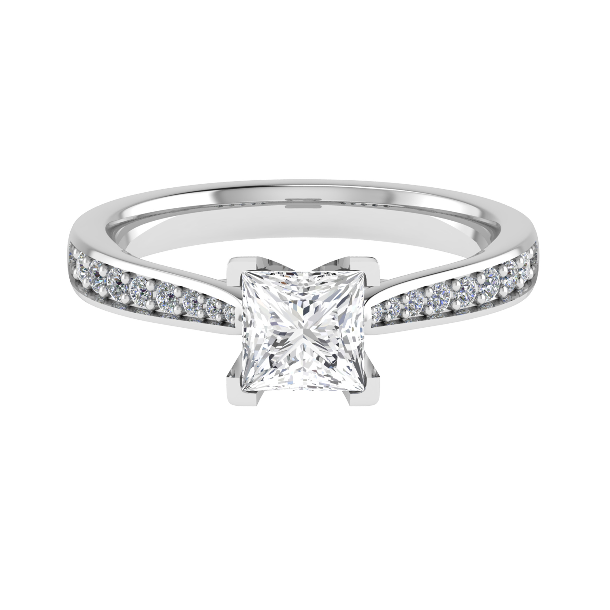 3 Ct Lab-Created Diamond Princess Cut Cornelia  Side Stone Engagement Rings in 9K White Gold