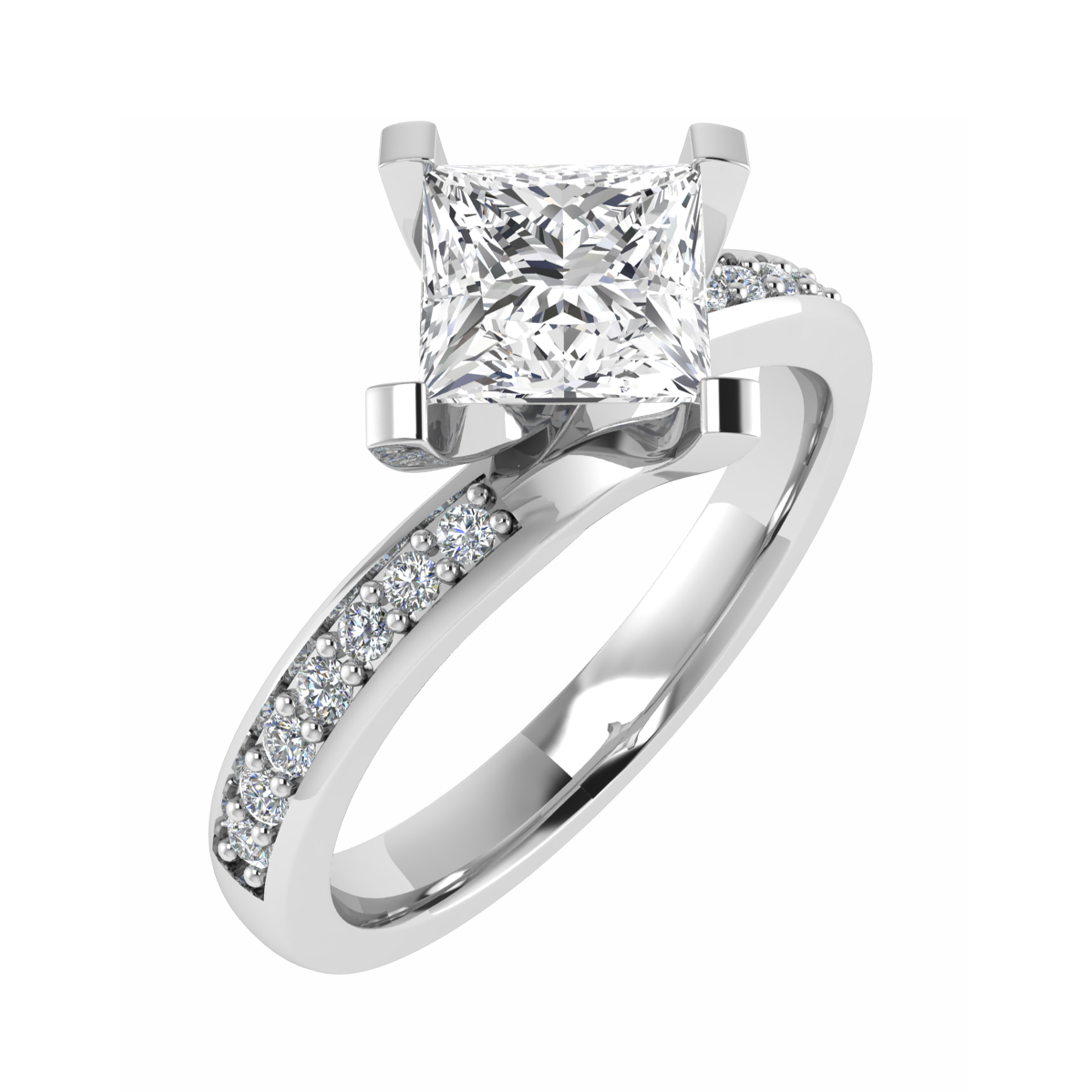 0.2 Ct Lab-Created Diamond Princess Cut Cengifu  Side Stone Engagement Rings in 9K White Gold