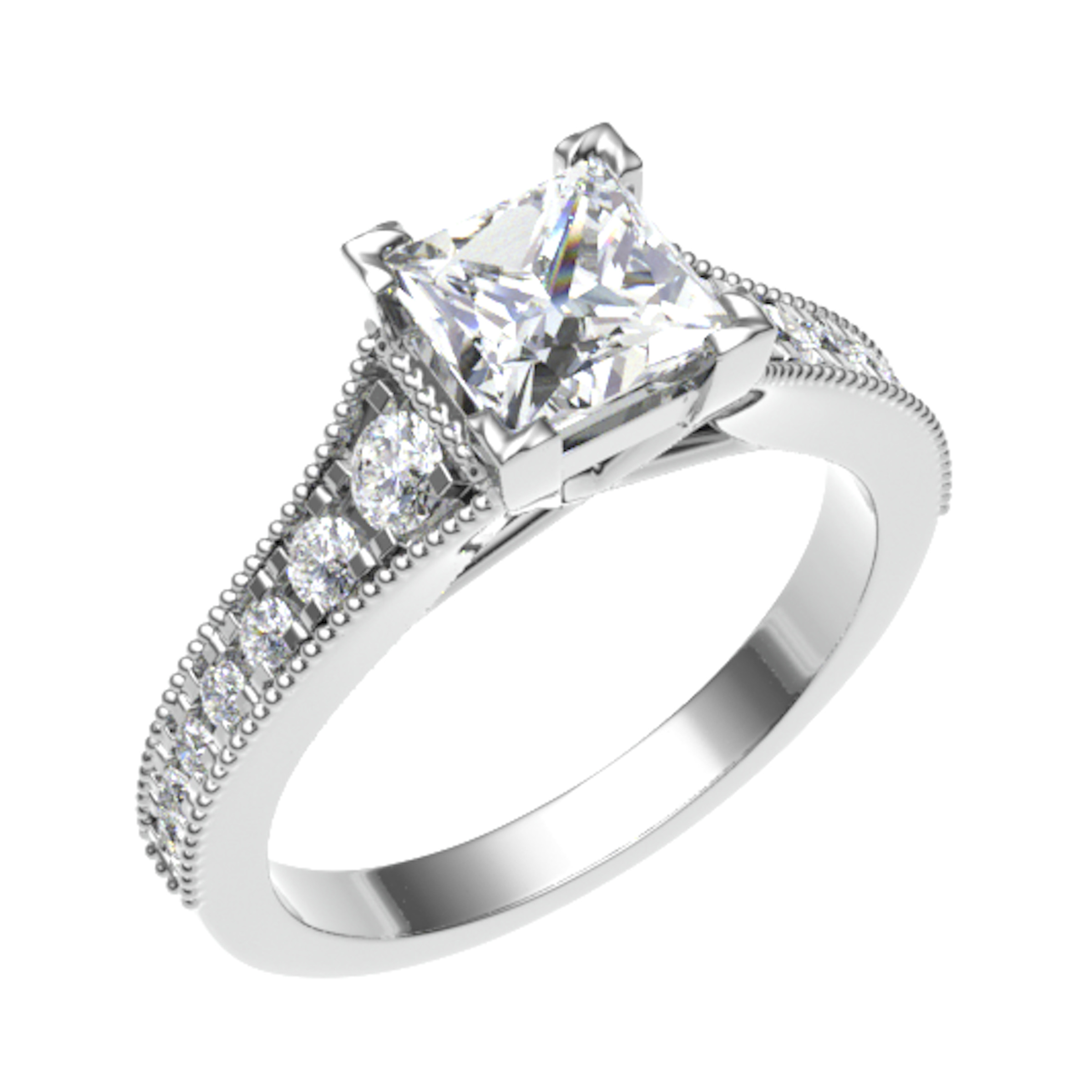 3 Ct Lab-Created Diamond Princess Cut Cyrah  Side Stone Engagement Rings in 9K White Gold