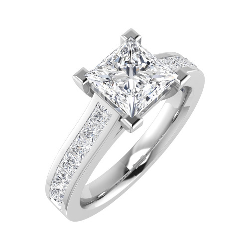 3 Ct Lab-Created Diamond Princess Cut Carrie  Side Stone Engagement Rings in 9K White Gold