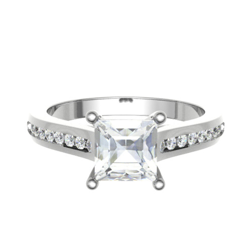 3 Ct Lab-Created Diamond Princess Cut Cianna  Side Stone Engagement Rings in 9K White Gold