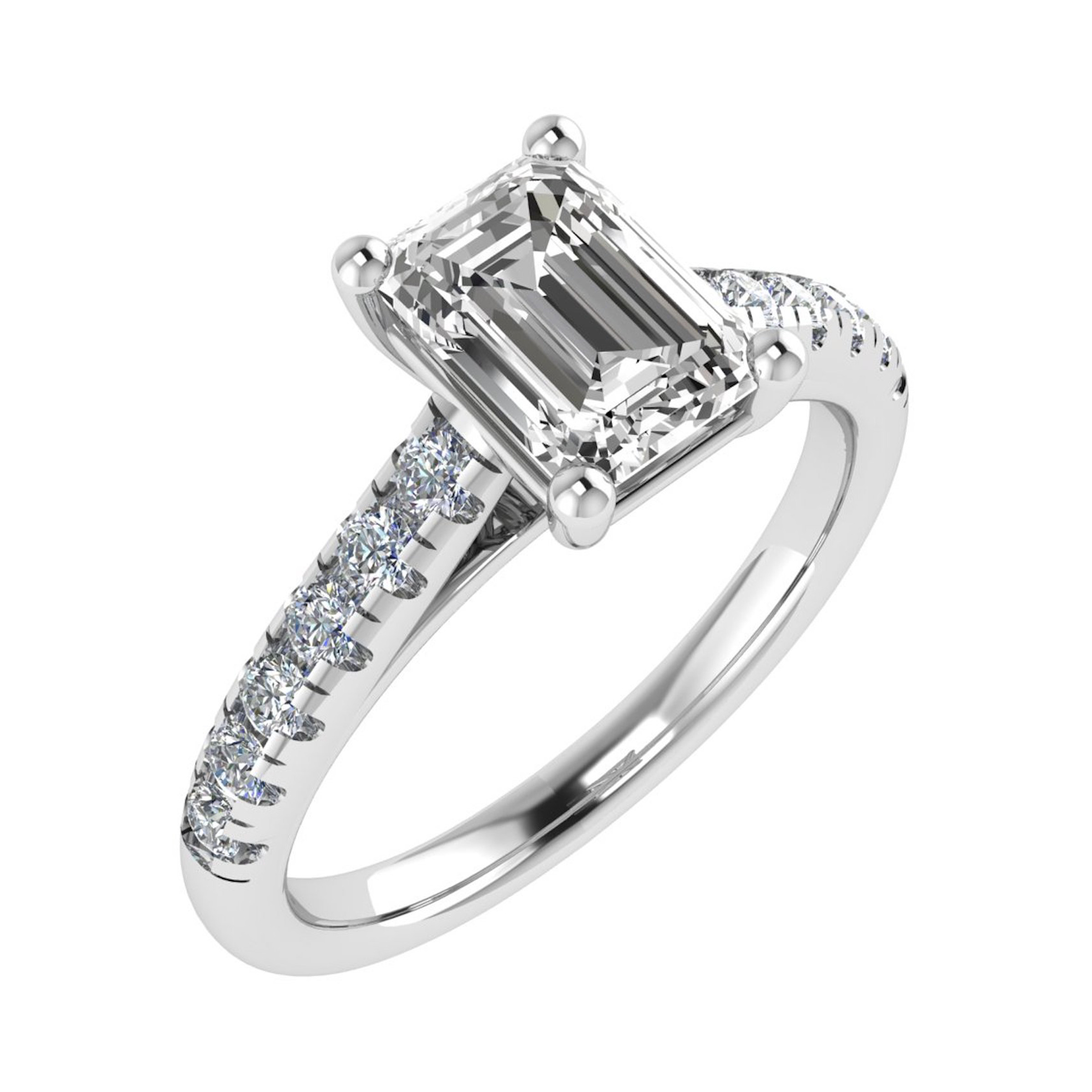 0.2 Ct Lab-Created Diamond Emerald Cut Stella  Side Stone Engagement Rings in 9K White Gold