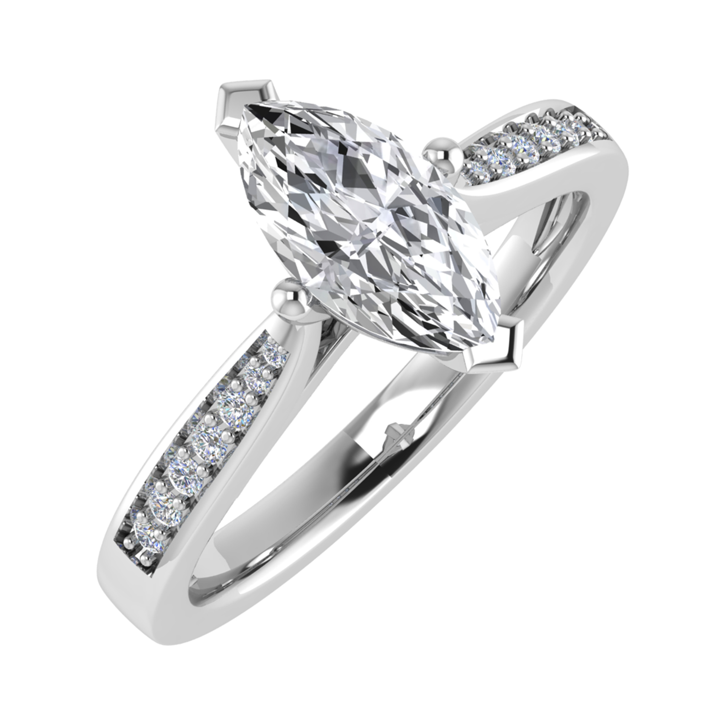 3 Ct Natural Diamond Marquise Cut Cilla  Side Stone Engagement Rings in 9K White Gold