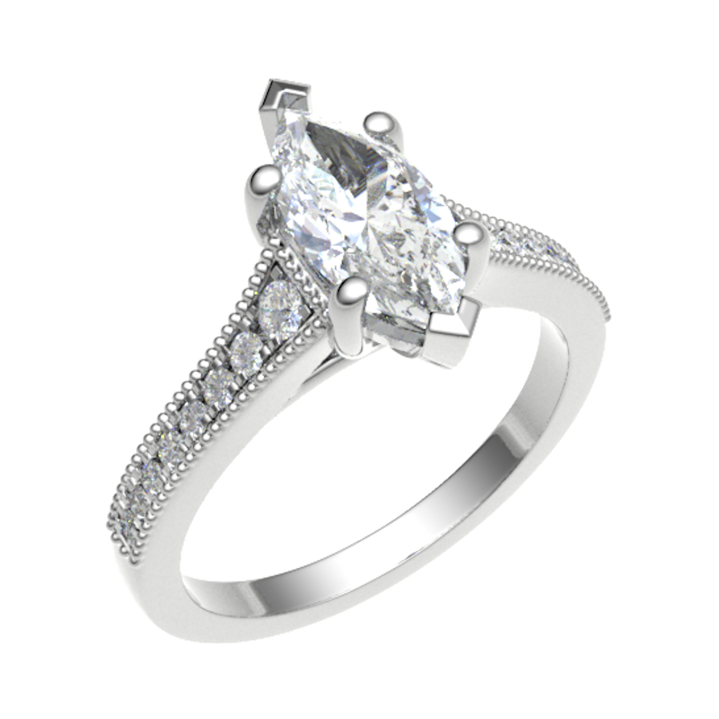 3 Ct Lab-Created Diamond Marquise Cut Chesna  Side Stone Engagement Rings in 9K White Gold