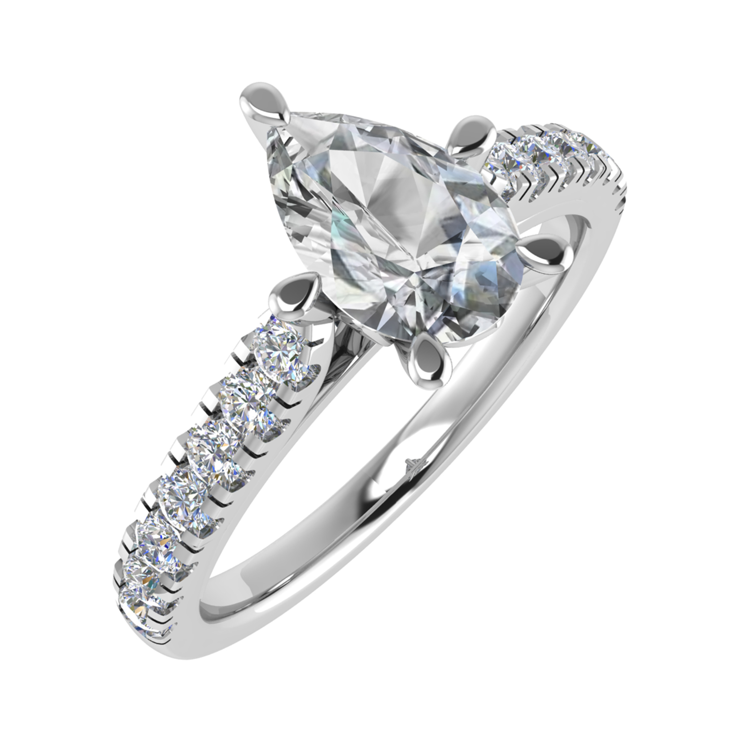 3 Ct Lab-Created Diamond Pear Cut Catrice  Side Stone Engagement Rings in 9K White Gold