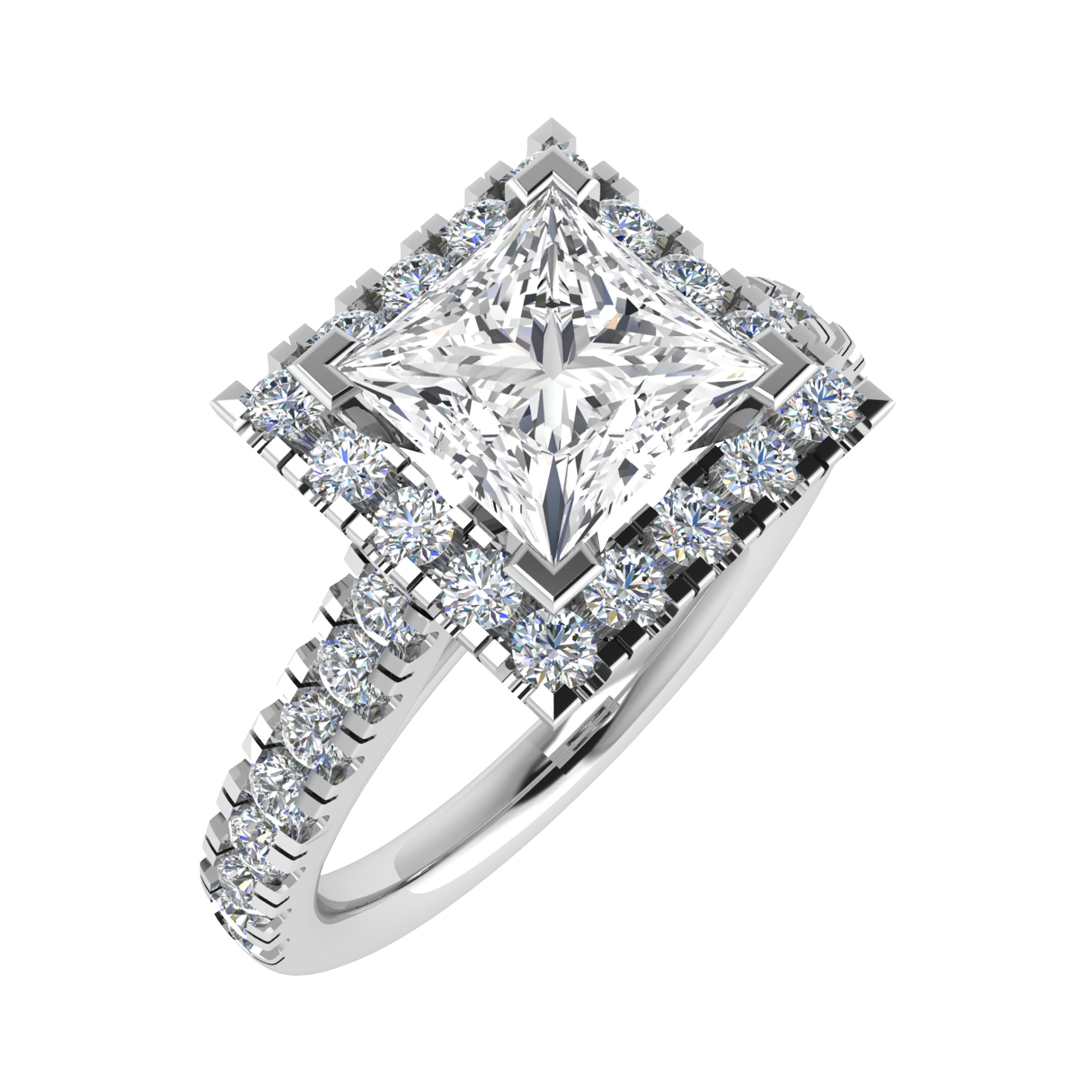 3 Ct Lab-Created Princess Cut Sage  Cluster Diamond Rings in 9K White Gold