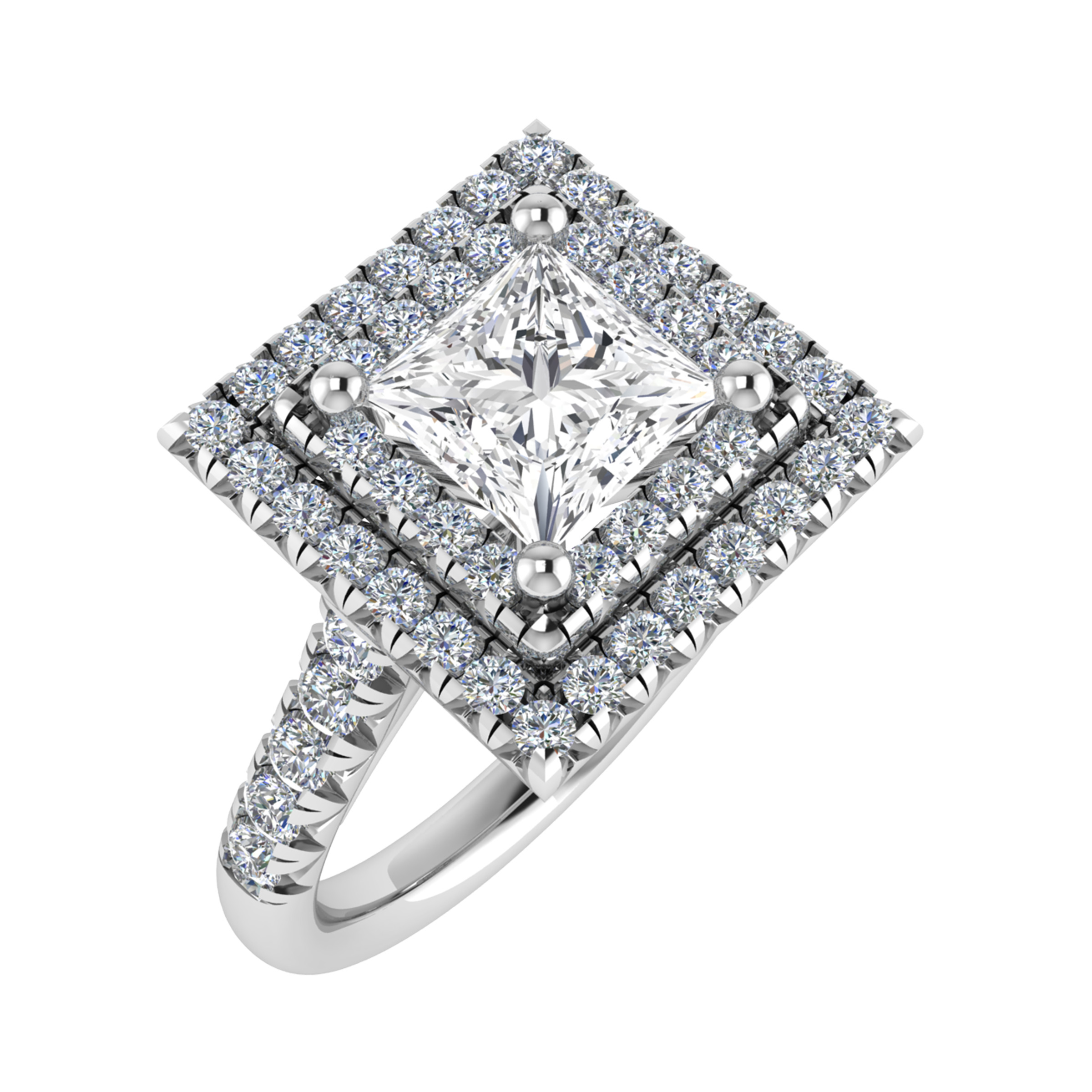 0.2 Ct Lab-Created Princess Cut Magdaline  Cluster Diamond Rings in 9K White Gold