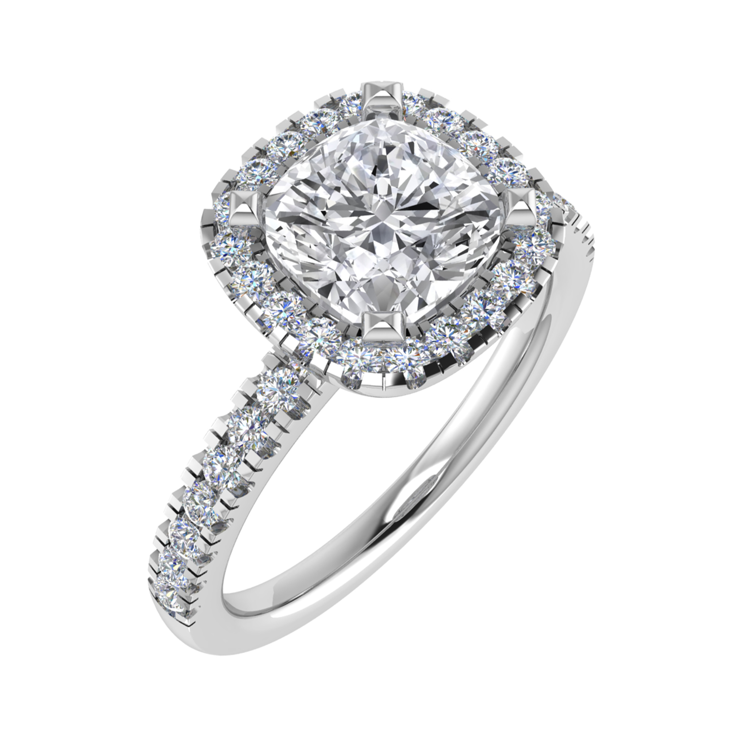 3 Ct Lab-Created Cushion Cut Serena  Side Stone Diamond Rings in 9K White Gold