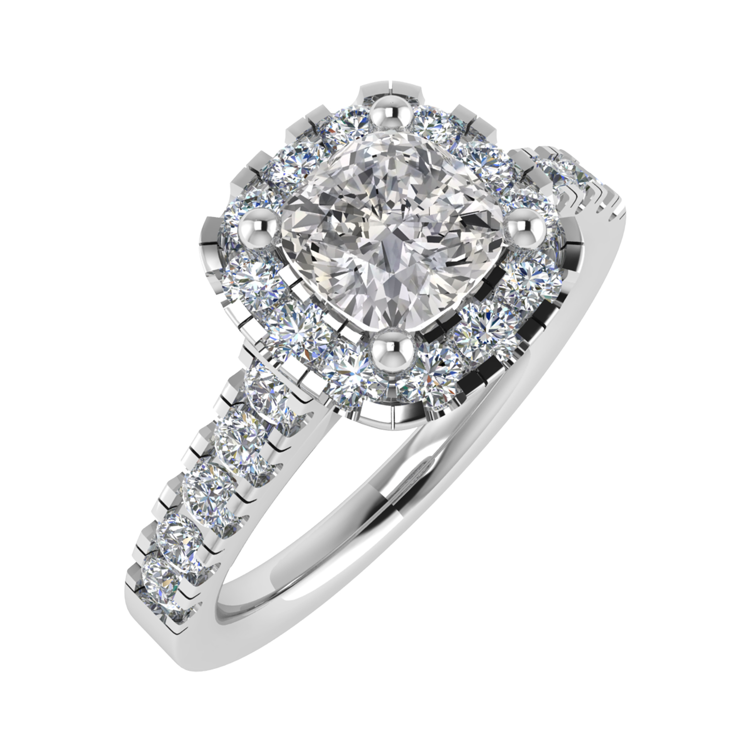 3 Ct Lab-Created Cushion Cut Rhea  Cluster Diamond Rings in 9K White Gold