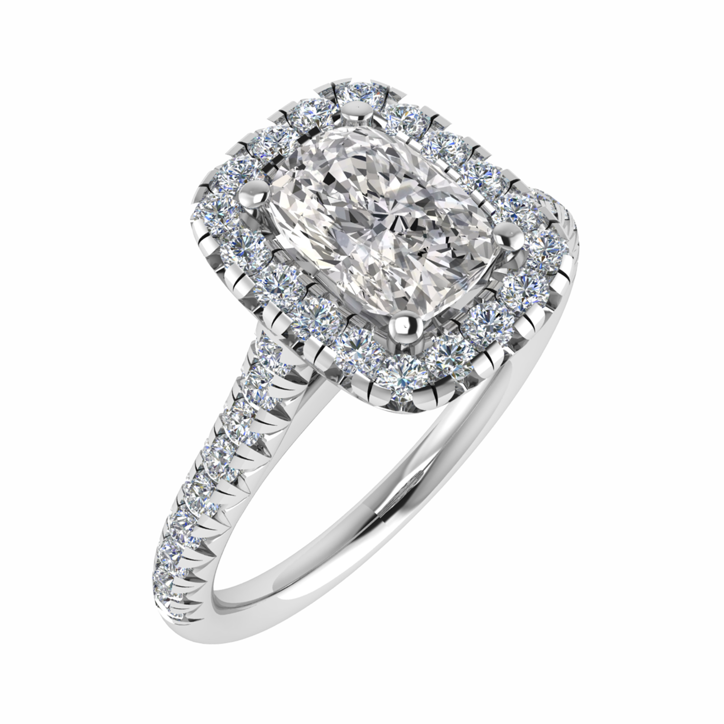 3 Ct Lab-Created Cushion Cut Katherine  Cluster Diamond Rings in 9K White Gold