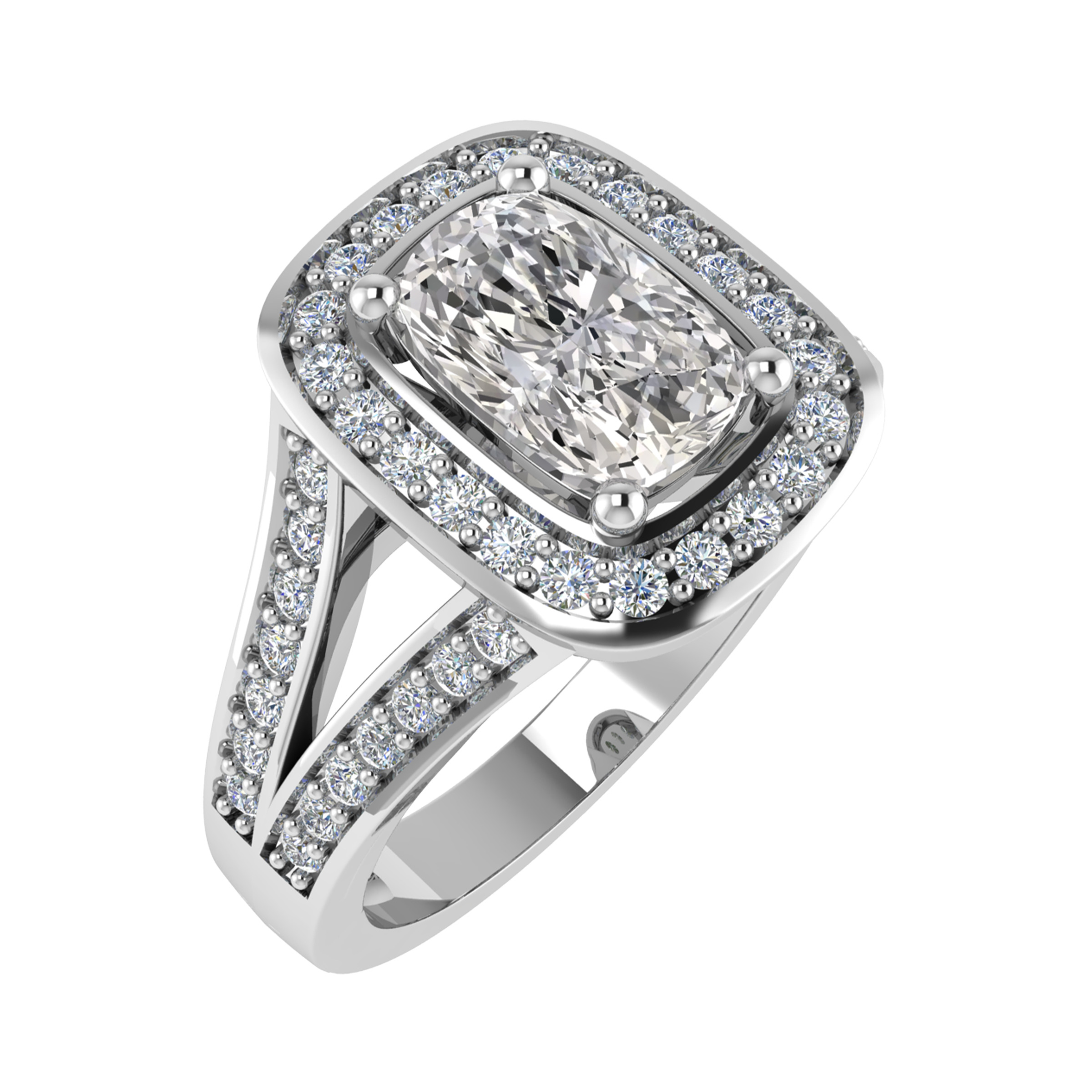 3 Ct Lab-Created Cushion Cut Marina  Cluster Diamond Rings in 9K White Gold