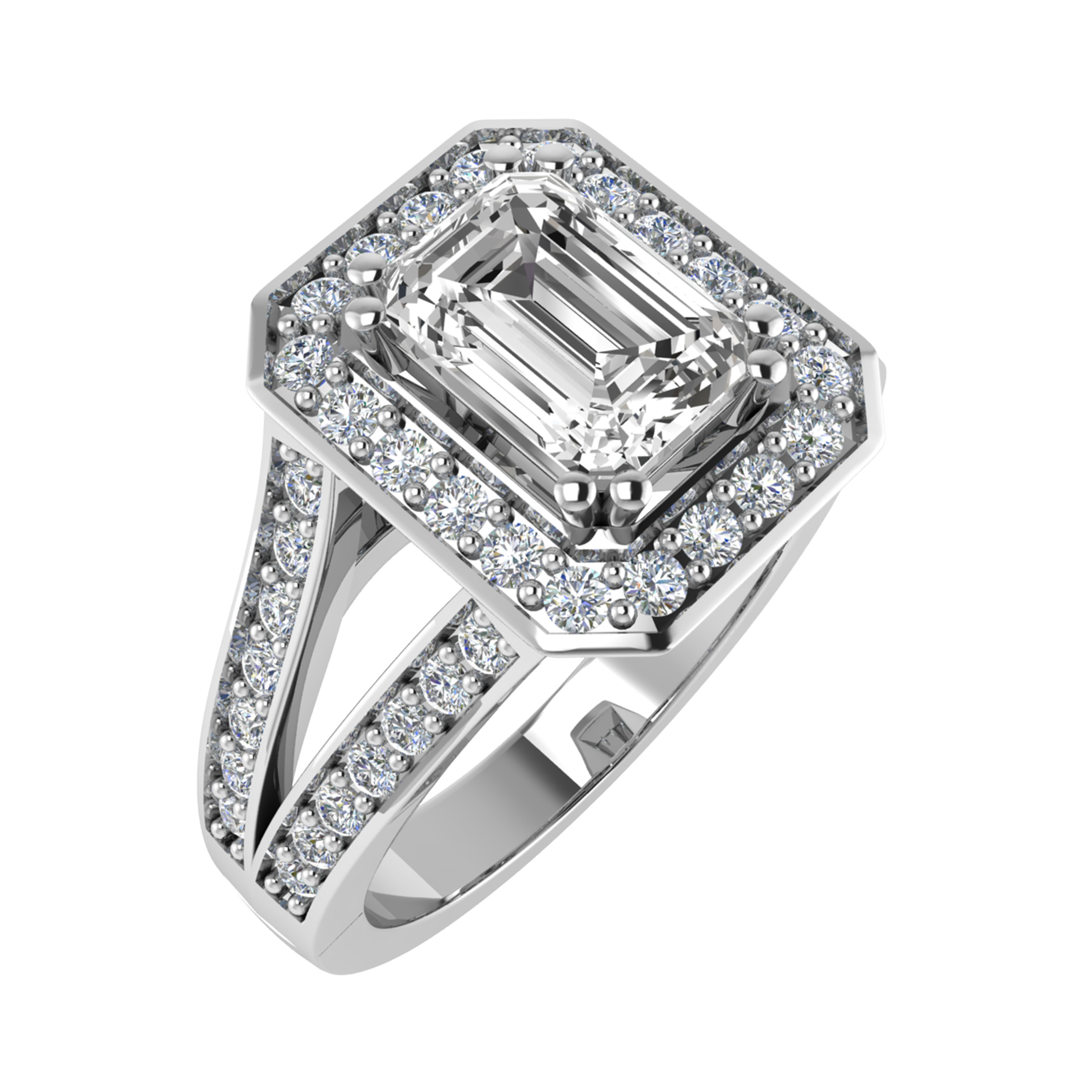 3 Ct Lab-Created Emerald Cut Nyra  Cluster Diamond Rings in 9K White Gold