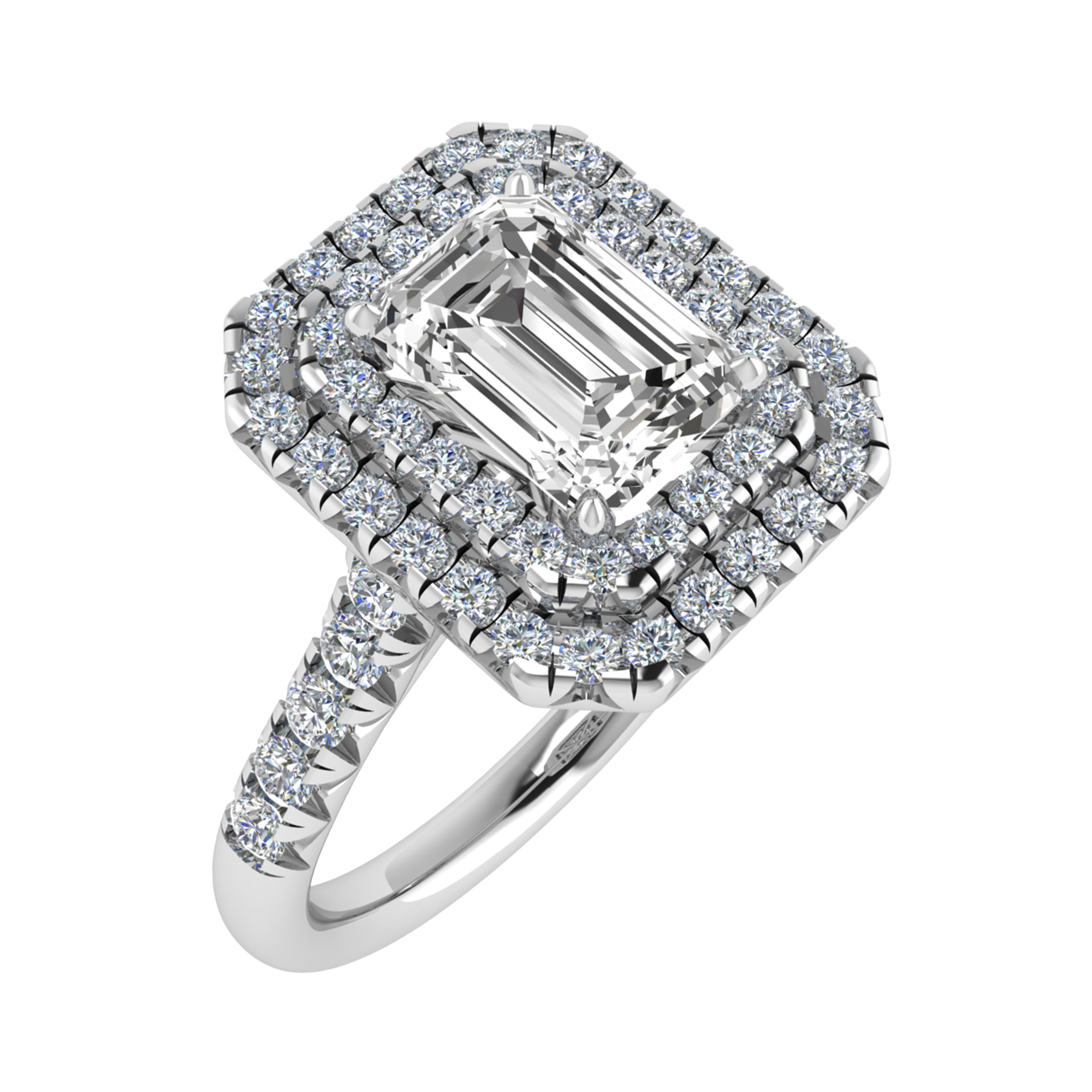 3 Ct Lab-Created Emerald Cut Layla  Side Stone Diamond Rings in 9K White Gold