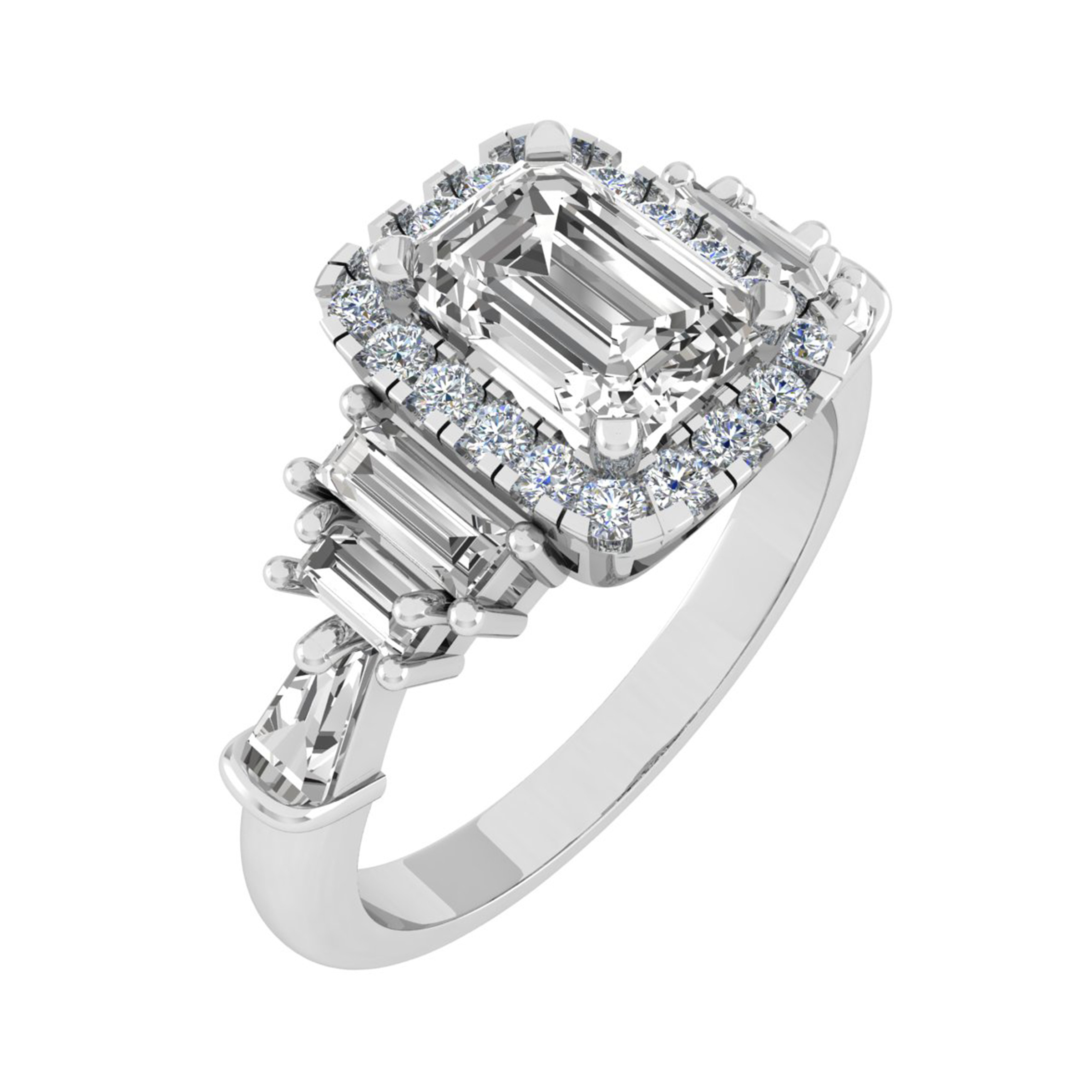 0.2 Ct Lab-Created Emerald Cut Emmeline  Cluster Diamond Rings in 9K White Gold