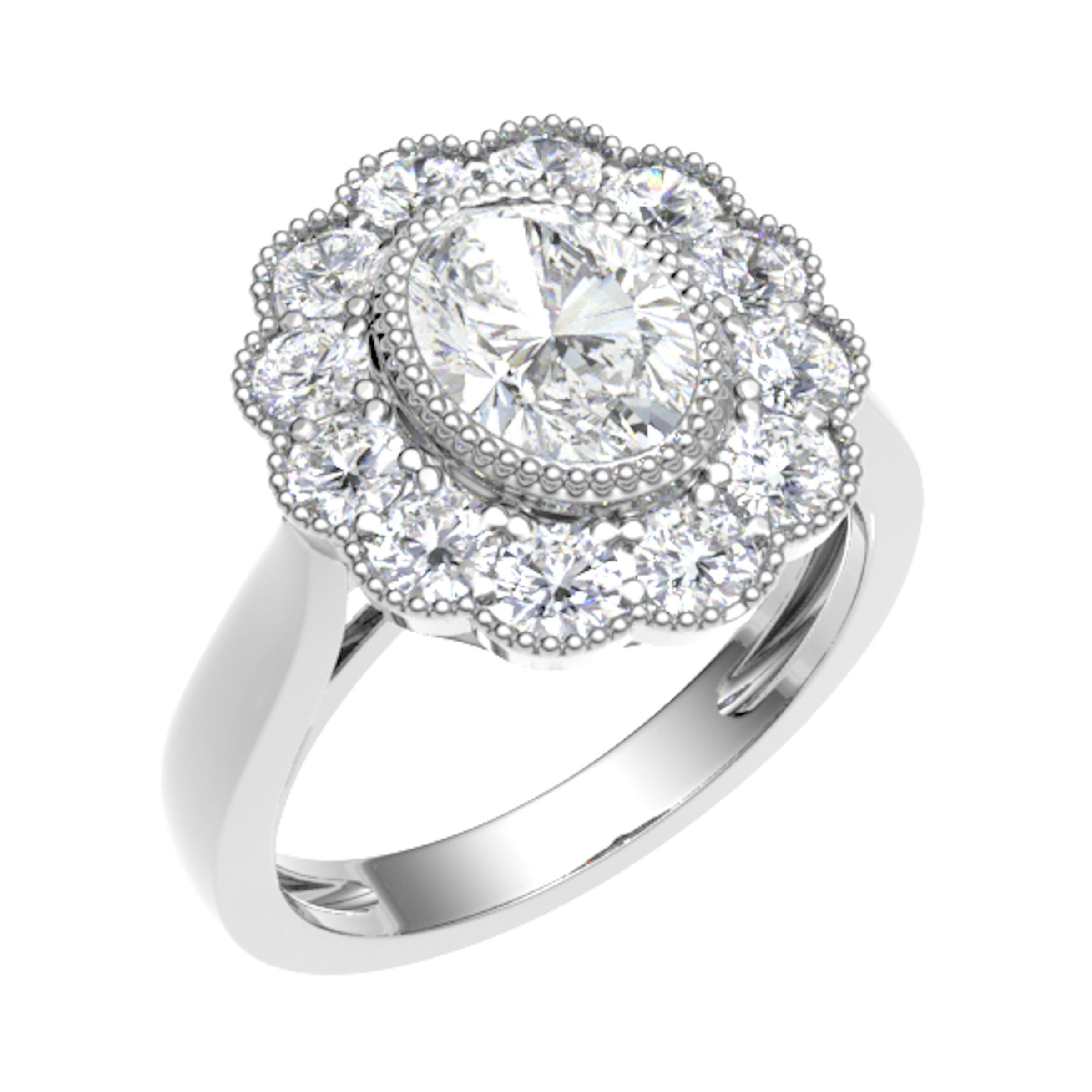 3 Ct Lab-Created Oval Cut Penelope  Cluster Diamond Rings in 9K White Gold