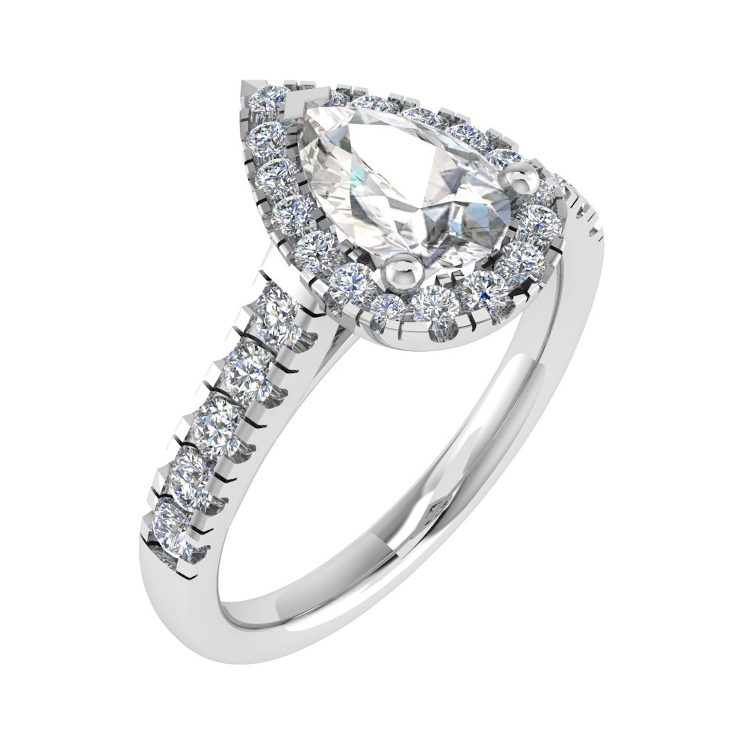 3 Ct Lab-Created Pear Cut Liona  Cluster Diamond Rings in 9K White Gold