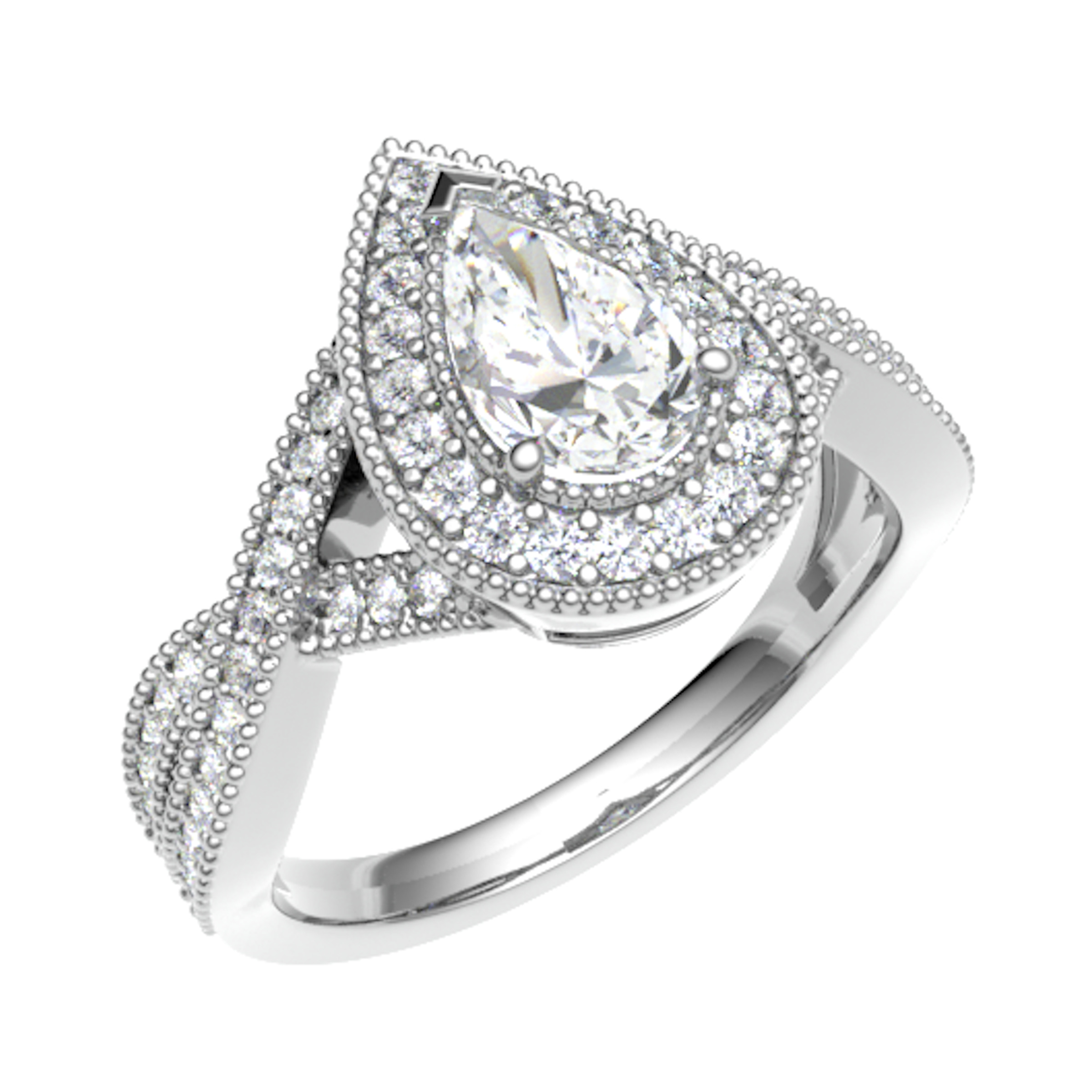 3 Ct Lab-Created Pear Cut Mercy  Cluster Diamond Rings in 9K White Gold