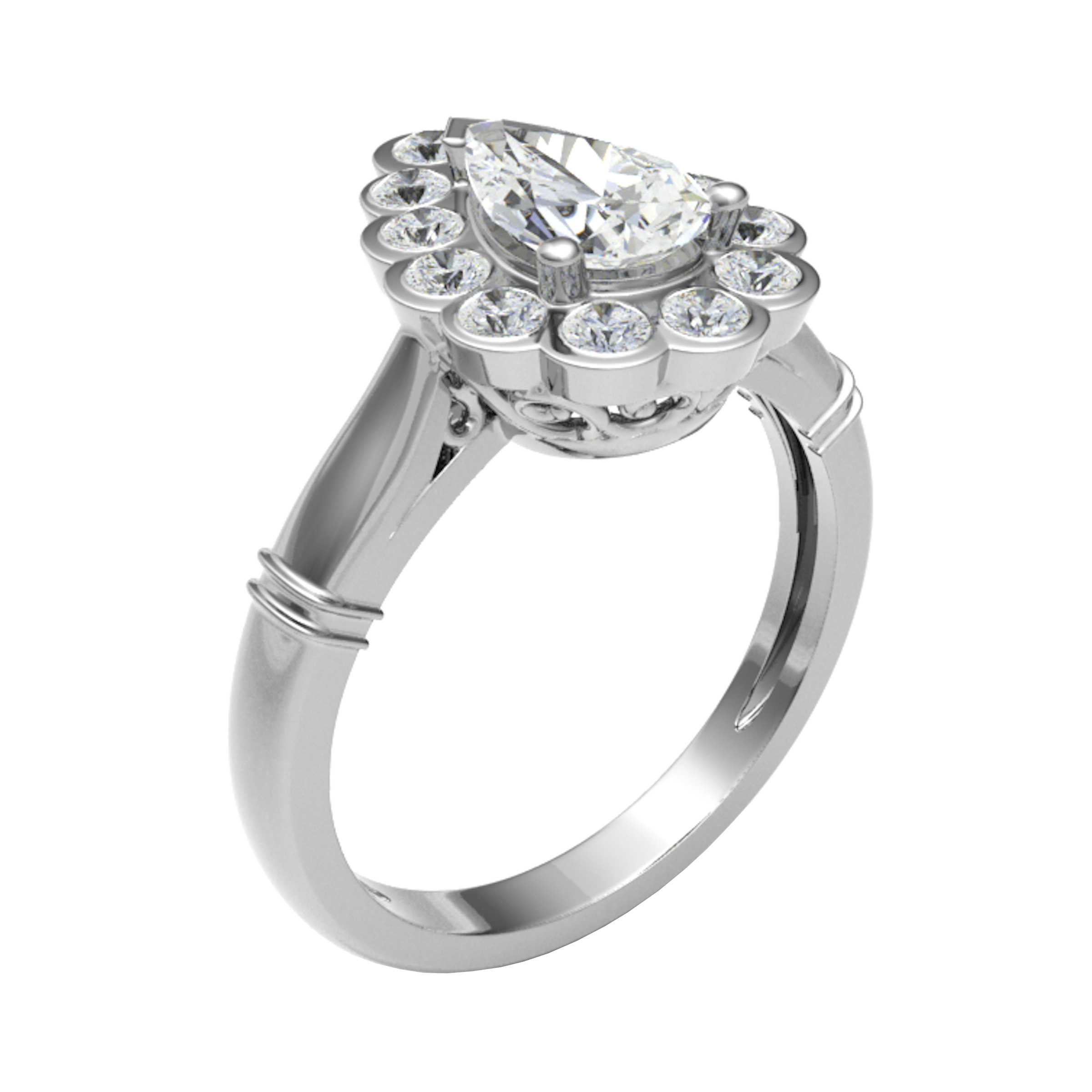 3 Ct Lab-Created Pear Cut Marinus  Cluster Diamond Rings in 9K White Gold