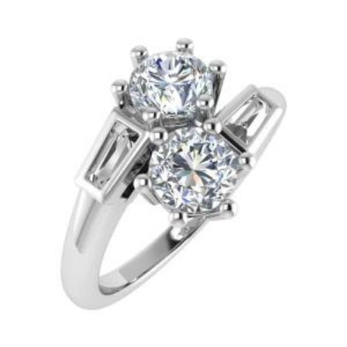 2 Ct Natural Round Cut Cadyna  Side Stone Diamond Rings in 9K White Gold