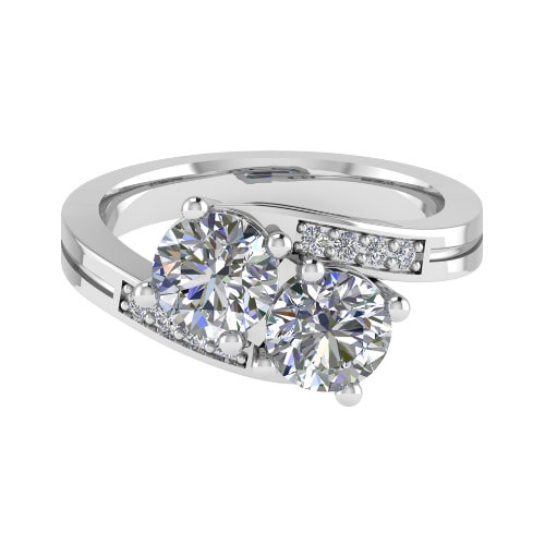 2 Ct Lab-Created Diamond Round Cut Cadena  Side Stone Engagement Rings in 9K White Gold