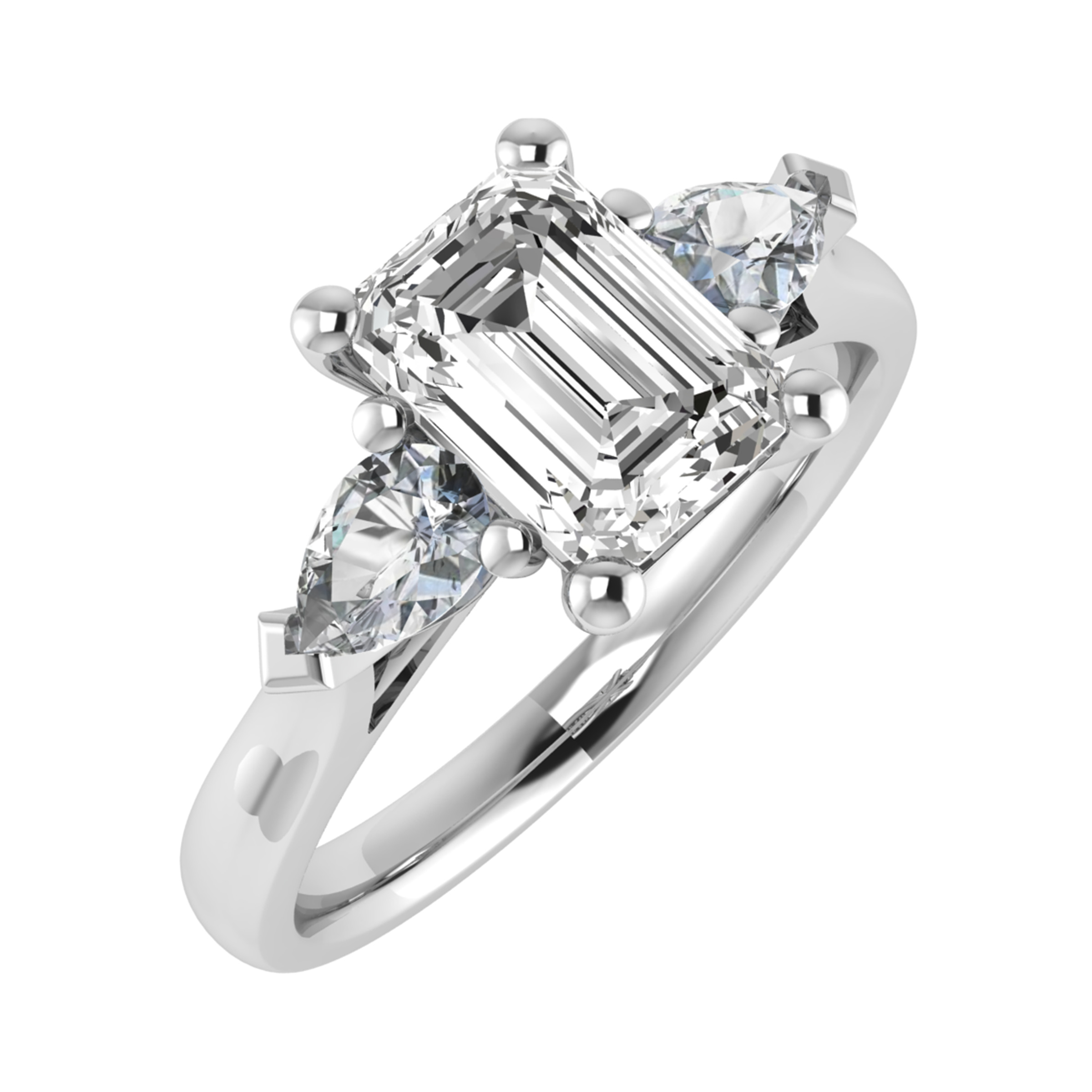 2.5 Ct Lab-Created Diamond Emerald Cut Chaos  Side Stone Engagement Rings in 9K White Gold