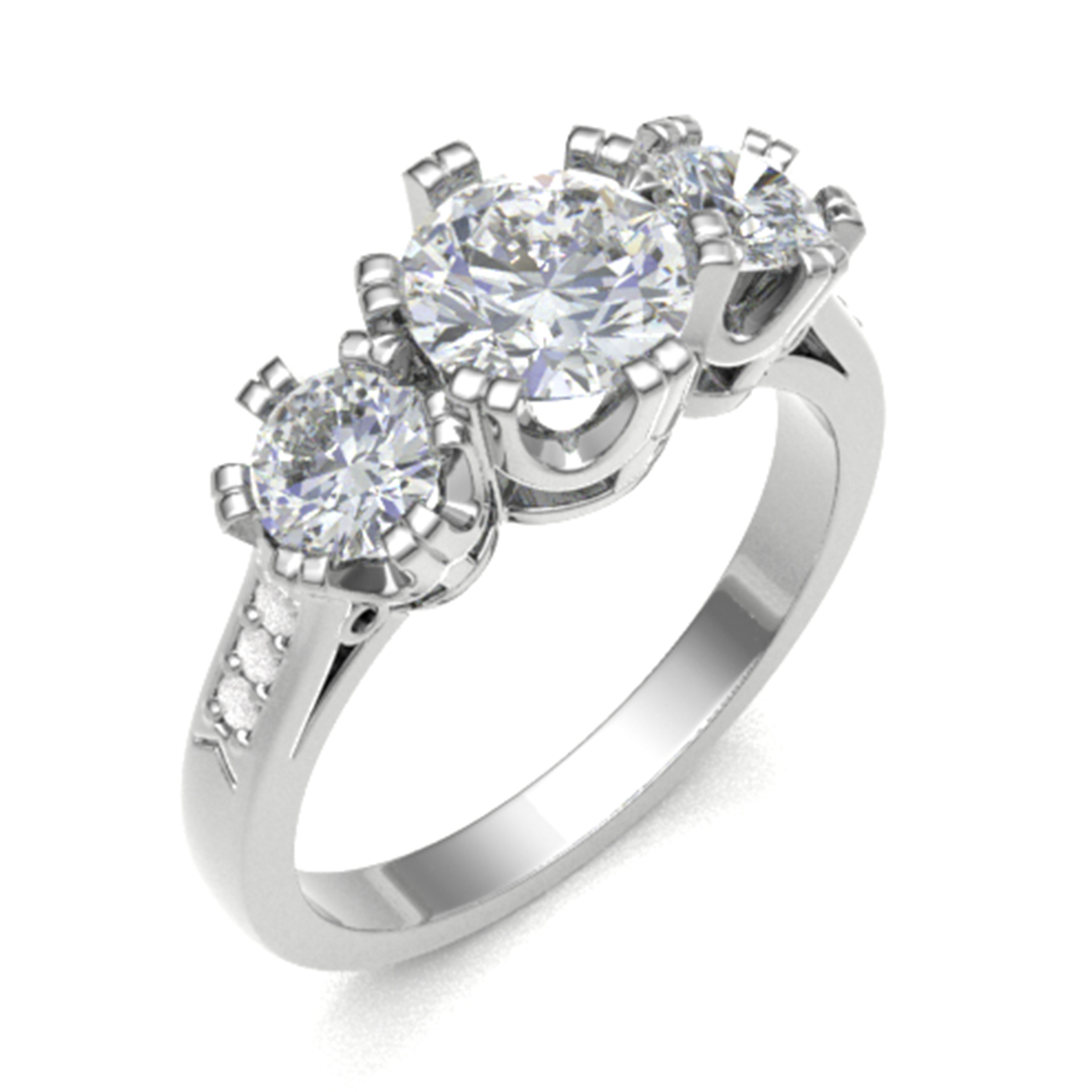 Natural Round Cut Darolyn  3 Stone Ring Diamond Rings in 9K White Gold