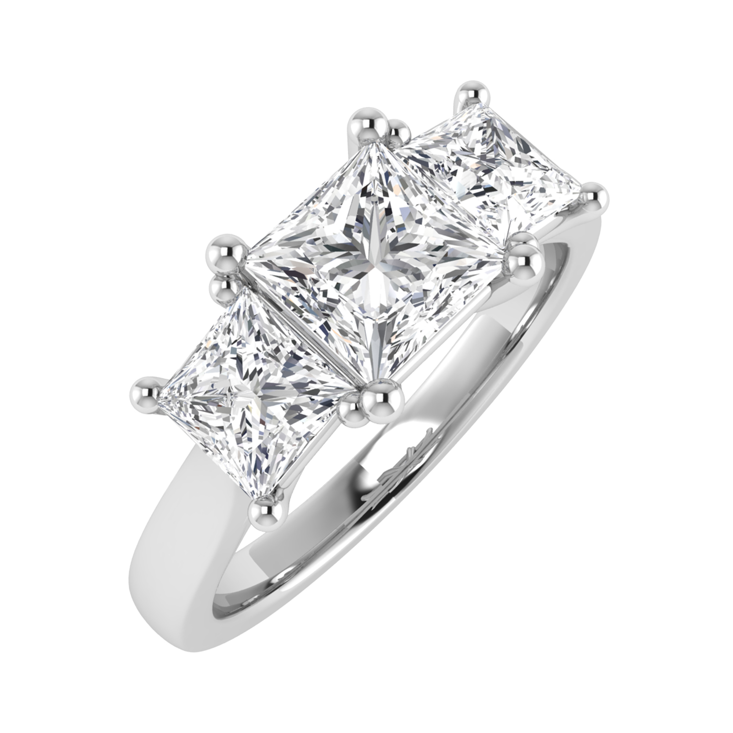 0.5 Ct Lab-Created Princess Cut Daryll  3 Stone Ring Diamond Rings in 9K White Gold