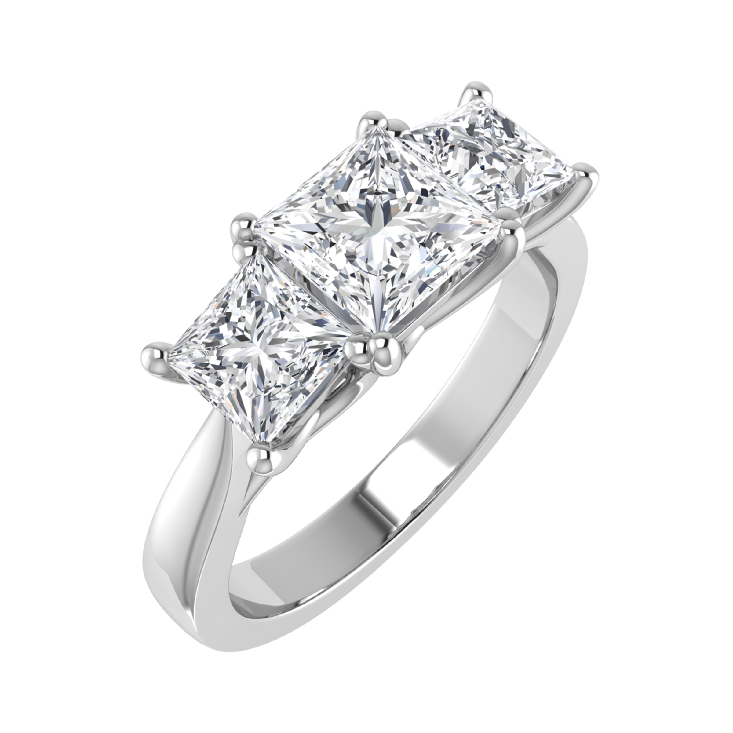 Lab-Created Princess Cut Dorine  Trilogy Ring Diamond Rings in 9K White Gold