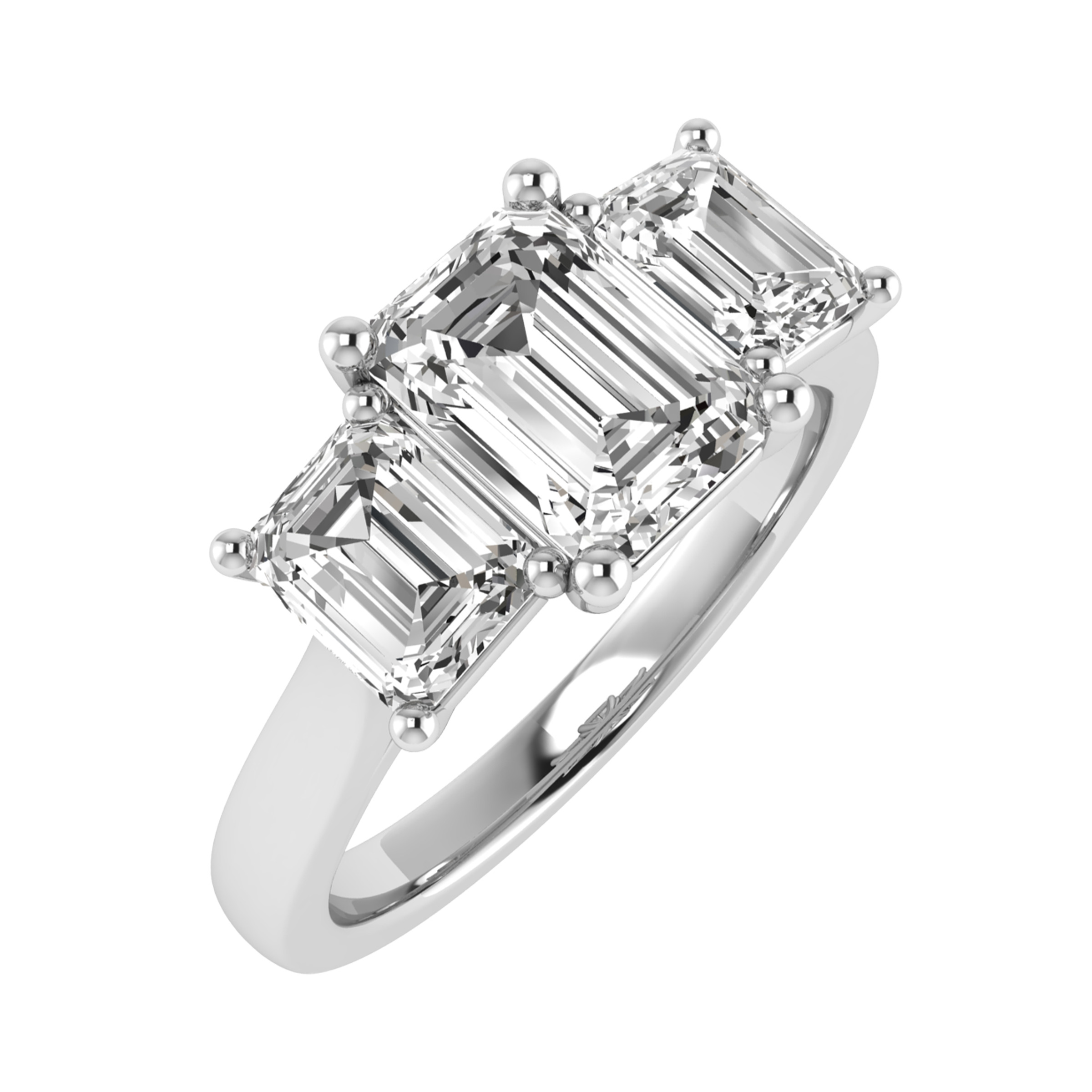 0.35 Ct Lab-Created Emerald Cut Darin  Trilogy Ring Diamond Rings in 9K White Gold