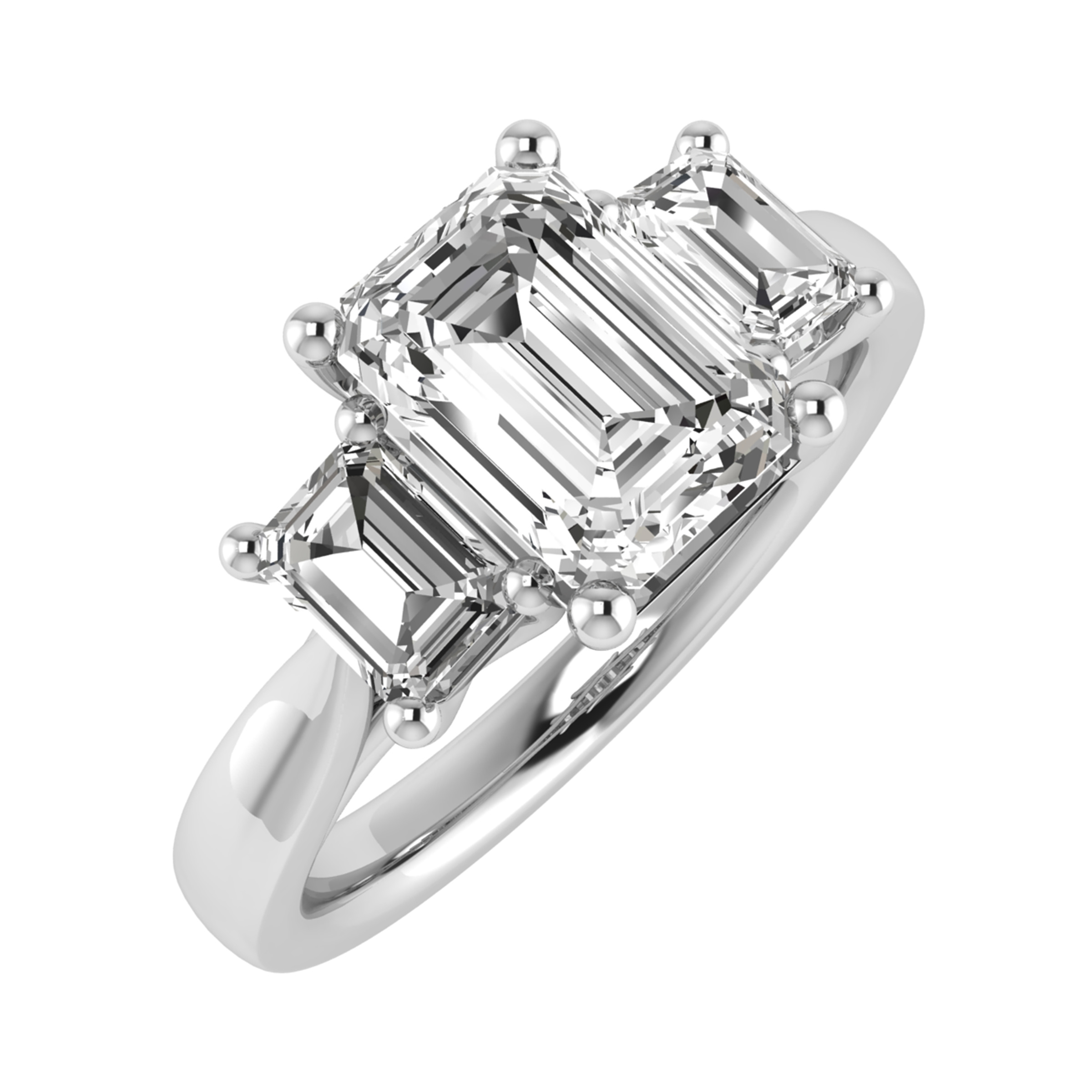 0.25 Ct Lab-Created Emerald Cut Deondra  Trilogy Ring Diamond Rings in 9K White Gold