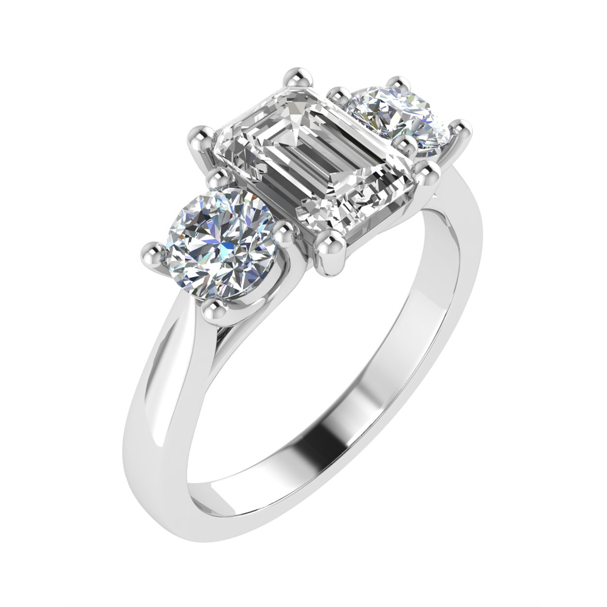 Natural Diamond Emerald Cut Ariena  Trilogy Ring Engagement Rings in 9K White Gold