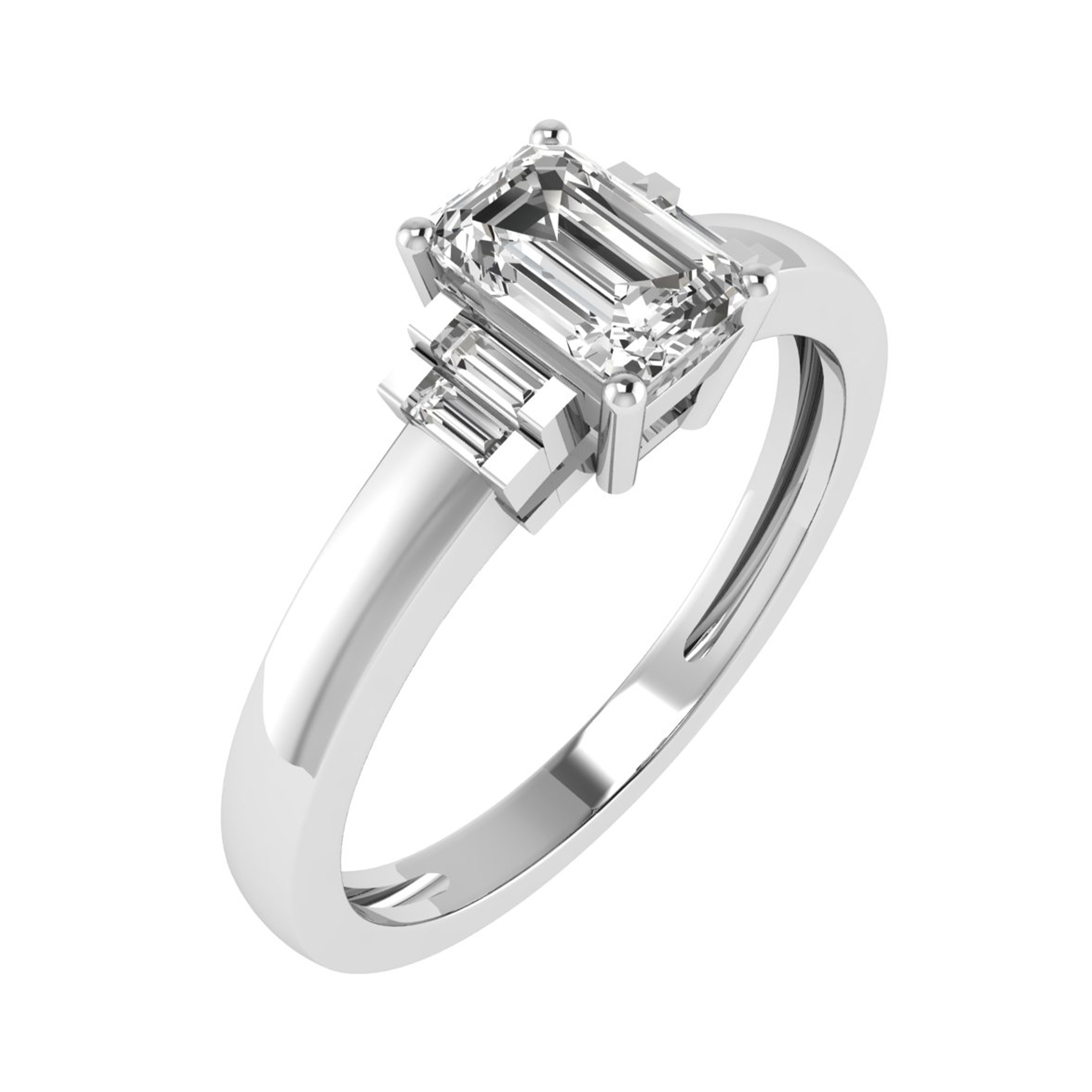 Natural Diamond Emerald Cut Kaylee  Side Stone Engagement Rings in 9K White Gold