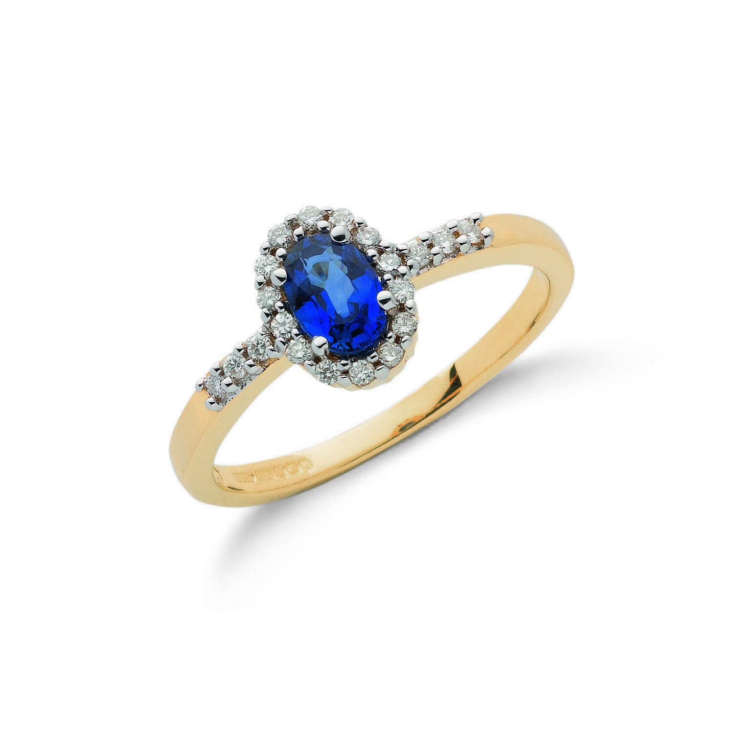 1 Ct Blue Sapphire Oval Cut Dallys  Diamond Rings in 9K Yellow Gold