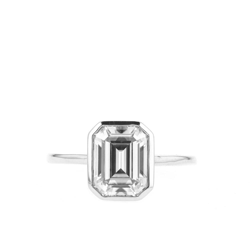 0.2 Ct Natural Emerald Cut Carrina  Solitaire Diamond Rings in 9K White Gold