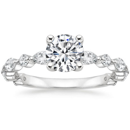 3 Ct Lab-Created Diamond Round Cut Bethari  Side Stone Engagement Rings in 9K White Gold