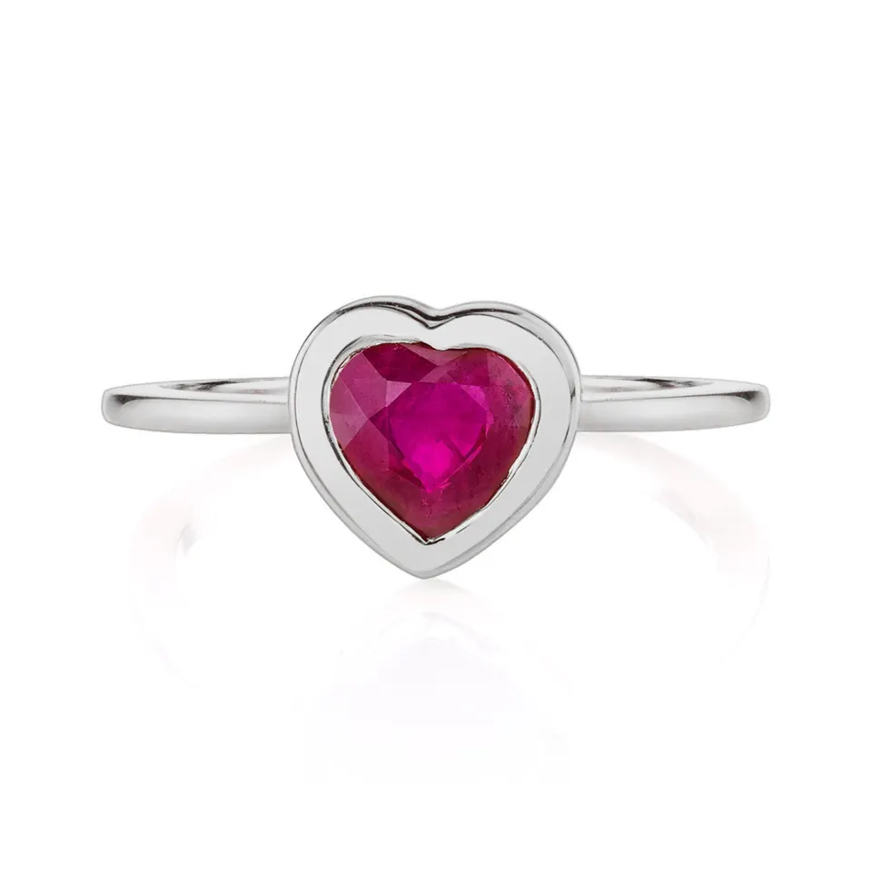 0.3 Ct Natural Ruby Heart Cut Adrey  Diamond Rings in 9K Yellow Gold