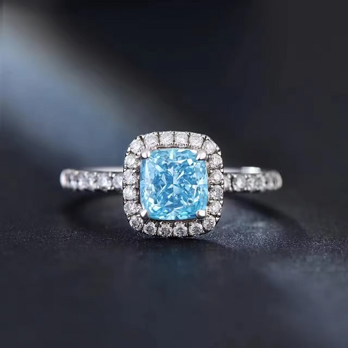 1.42 Ct Aquamarine Cushion Cut Belia  Cluster Diamond Rings in 18K White Gold