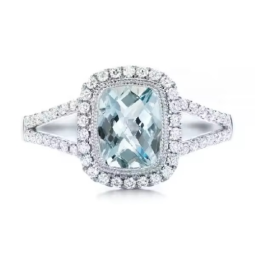 2.67 Carat Aquamarine Gemstone Diamond Rings