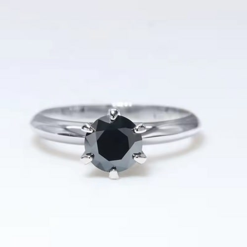 0.5 Ct Round Cut Arietta Black Diamond Engagement Rings in 9K White Gold