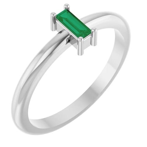 0.2 Ct Emerald Baguette Cut  Diamond Rings in Silver 925