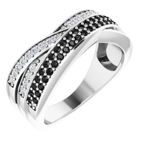 0.65 Ct Round Cut Black Ring Diamond Rings in Silver 925