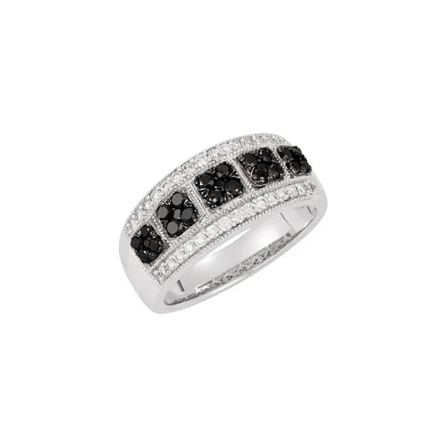 0.8 Ct Round Cut Black Ring Diamond Rings in Silver 925