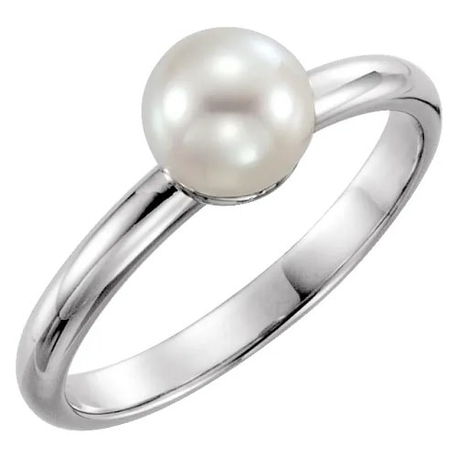 Pearl Round Cut Gemstone Diamond Rings in 9K White Gold