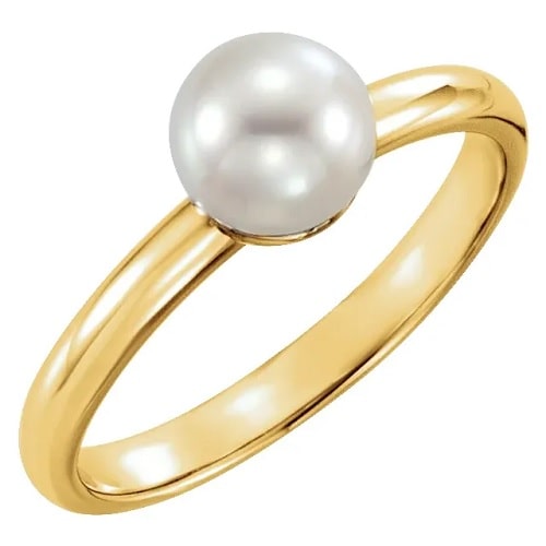 Pearl Round Cut Zenaya Gemstone Diamond Rings in 9K White Gold