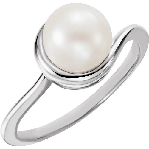 Pearl Round Cut Gemstone Diamond Rings in 9K White Gold