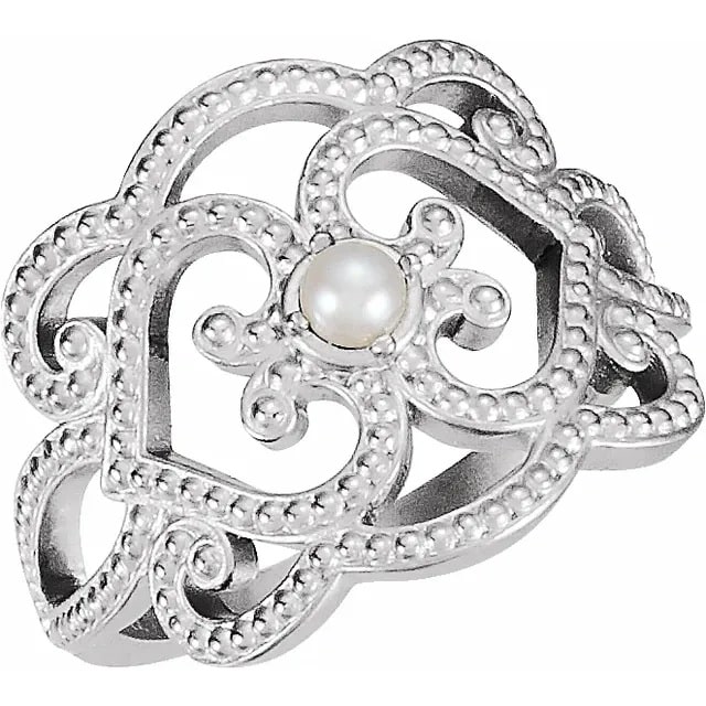 Pearl Round Cut Oliver Gemstone Diamond Rings in 9K White Gold